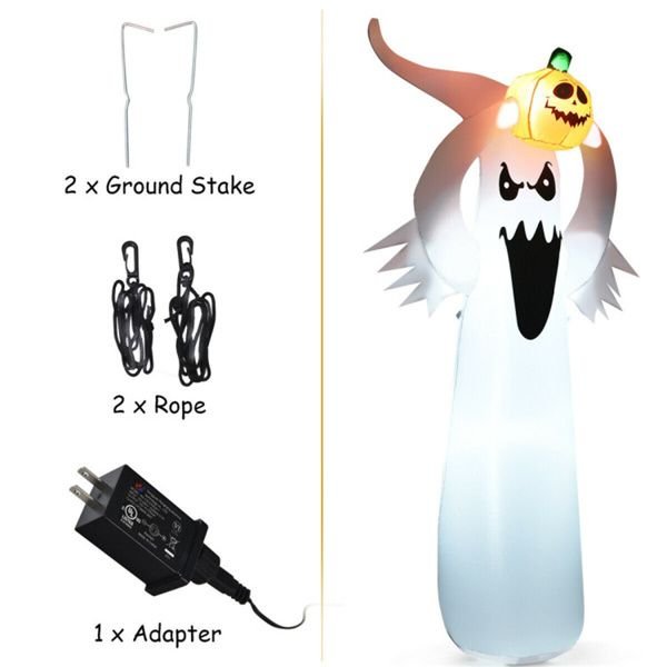 6FT Halloween Inflatable Ghost Holding Pumpkin with LED Lights - Monsta Online