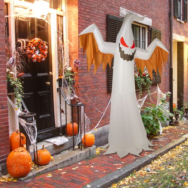12FT Halloween Inflatable Ghost with Red Eyes and Flame LED Lights - Monsta Online