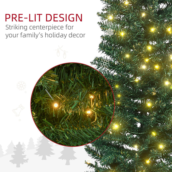 7FT Noble Fir Pencil Pre - Lit Artificial Christmas Tree — 200 Warm White LEDs, 499 Tips, Slim Space - Saving - Monsta Online