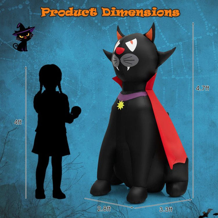 4.7ft Inflatable Halloween Vampire Cat with Red Cloak and LED Lights - Monsta Online