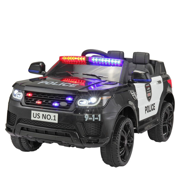 Black 12V Police Ride - On Car for Kids - Remote Control, Siren, Music & Suspension Features - Monsta Online
