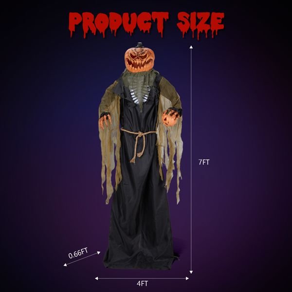 7ft Halloween Animatronic Pumpkin Man – Motion and Sound Activated with Shaking Head and Posable Arms - Monsta Online