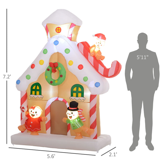 7FT Prelit Inflatable Gingerbread House with Happy Gingerbread Family and LED Lights - Outdoor Christmas Decoration - Monsta Online