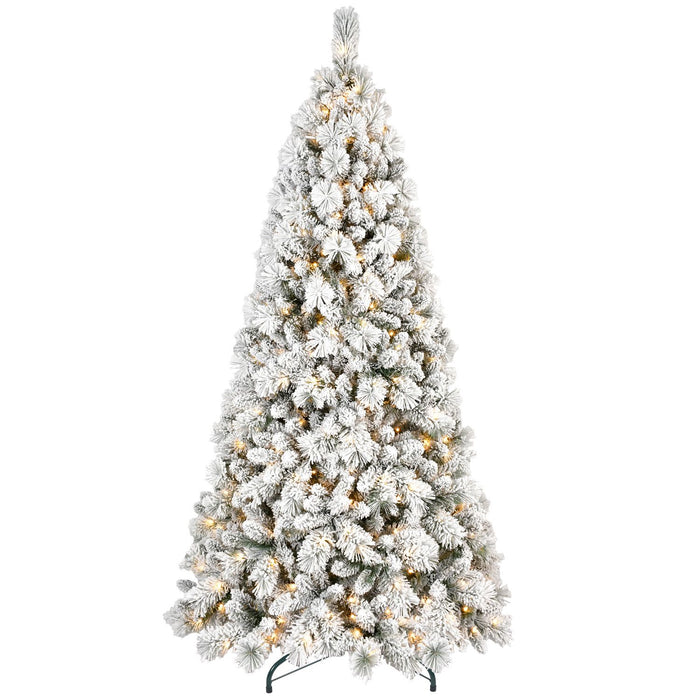 9FT Pre - Lit Snow Flocked Artificial Christmas Tree — 1964 Tips, 750 LED Lights, Hinged - Monsta Online