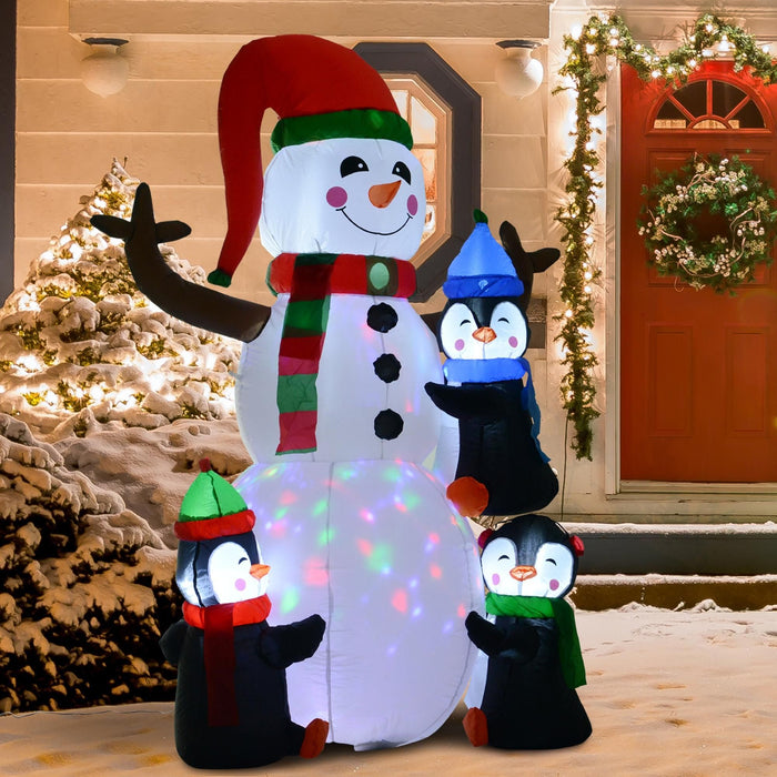 6FT Prelit Inflatable 3 Penguins Building Snowman with Swirling LED Lights - Outdoor Christmas Decoration - Monsta Online