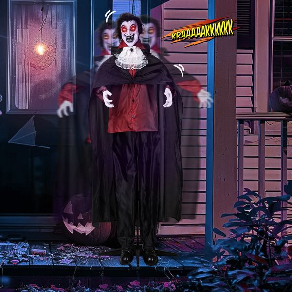 5.7ft Animatronic Halloween Vampire – Motion and Sound Activated Prop with Light - Up Eyes and Swaying Body - Monsta Online