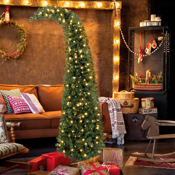 7FT Whimsical Bent Top Pre - Lit Artificial Christmas Tree — 300 Warm White LEDs, 777 Tips, 8 Modes - Monsta Online