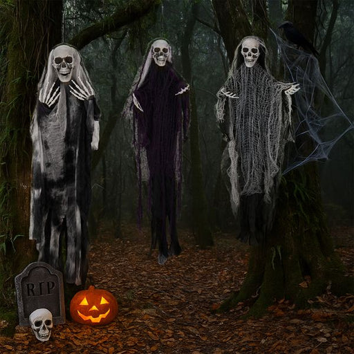 3 - Pack Hanging Skeleton Ghosts Grim Reapers – Halloween Outdoor Decorations - Monsta Online