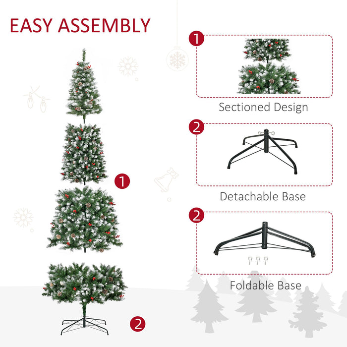9FT Slim Snow Flocked Pre - Lit Artificial Christmas Tree — 460 Warm White LEDs, 1298 Tips, Pine Cones, Berries - Monsta Online