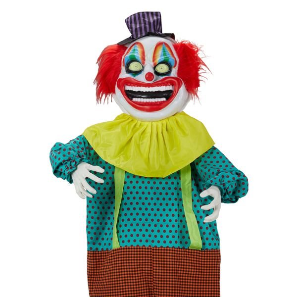 6ft Animatronic Halloween Clown – Motion and Sound Activated with Yellow Glowing Eyes and Shaking Head - Monsta Online