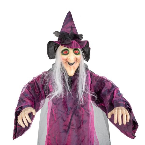 5.9ft Sound - Activated Hanging Witch with Light - Up Eyes and Creepy Voice - Monsta Online