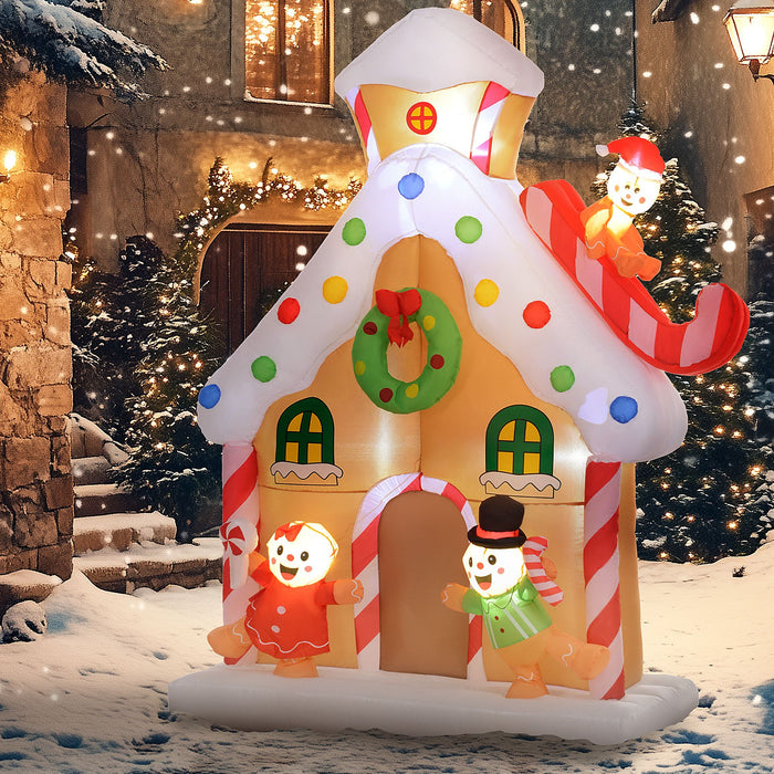 7FT Prelit Inflatable Gingerbread House with Happy Gingerbread Family and LED Lights - Outdoor Christmas Decoration - Monsta Online