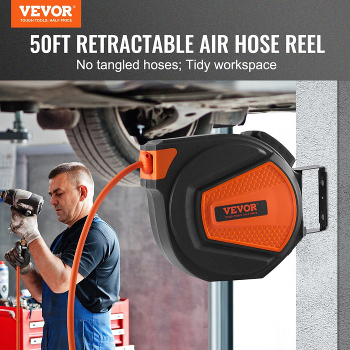 Retractable 3/8" Hybrid Air Hose Reel with 50 ft Hose and 300PSI Capacity - Monsta Online