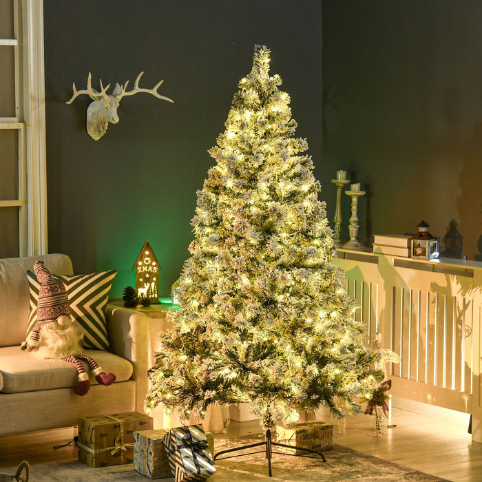 6FT Pre - Lit Snow Flocked Artificial Christmas Tree — 350 LED Lights, 8 Modes, 607 Tips, Steel Base - Monsta Online