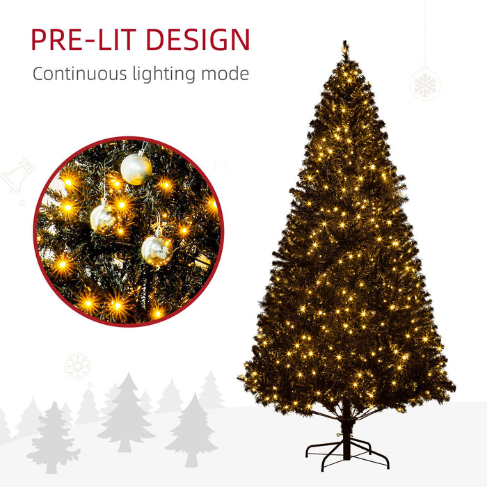 7.5FT Pre - Lit Black Artificial Christmas Tree — 500 Warm LED Lights, 1346 Tips, Hinged, Metal Stand - Monsta Online