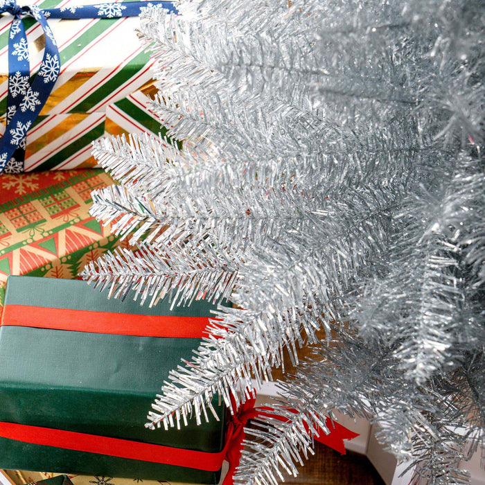 5FT Silver Pencil Artificial Christmas Tree — 294 Tips, Unlit, Slim Space - Saving, Plastic Base - Monsta Online