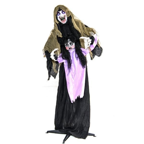 5.2ft Animatronic Halloween Vampire with Kid – Motion and Sound Activated Prop with Red Light - Up Eyes and Creepy Sounds - Monsta Online