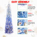 6FT Pre - Lit Blue Flocked Pencil Christmas Tree — 200 Warm LED, 485 Tips, Slim, Metal Stand - Monsta Online