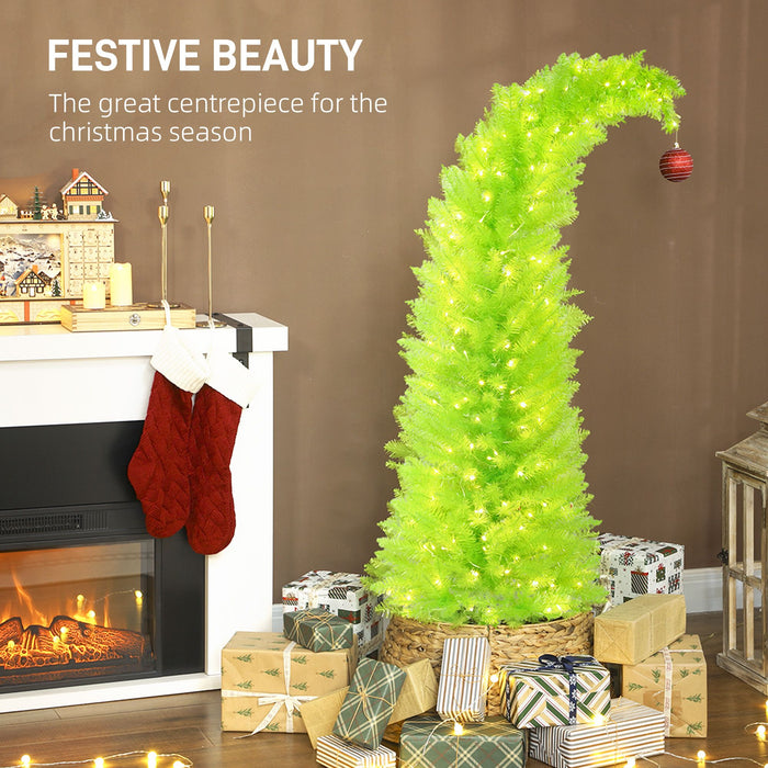 5FT Whimsical Bent Top Pre - Lit Artificial Christmas Tree — 200 Warm White LEDs, 438 Tips, Red Ball - Monsta Online