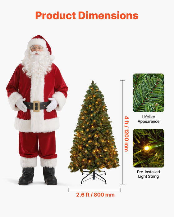 4FT Pre - Lit Artificial Christmas Tree — 539 Tips, 120 Warm White LEDs, 8 Modes, Metal Base - Monsta Online