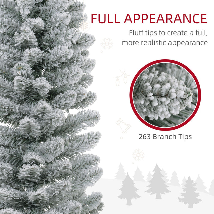 5FT Snow Flocked Pencil Artificial Christmas Tree — 263 Tips, Unlit, Upward & Downward Branches, Metal Base - Monsta Online