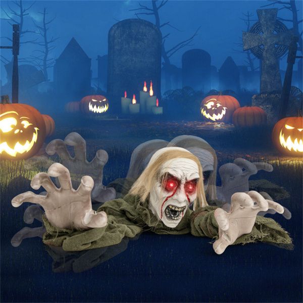 5.2ft Groundbreaker Halloween Animatronic Zombie – Sound Activated Crawling with Spooky Sounds - Monsta Online