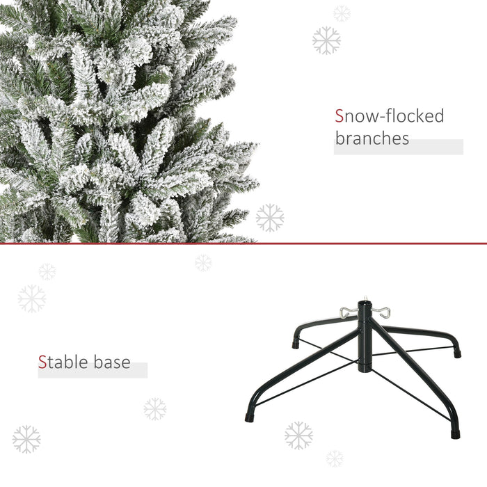 6FT Snow Flocked Pencil Artificial Christmas Tree — 394 Tips, Unlit, Auto - Open, Steel Base, Green & White - Monsta Online