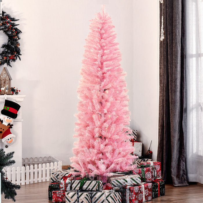 6FT Pink Pencil Artificial Christmas Tree — 618 Tips, Unlit, Auto - Open, Space - Saving, Steel Base - Monsta Online