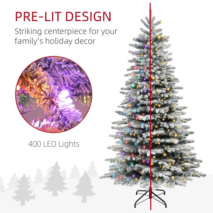6.5FT Snow Flocked Pre - Lit Artificial Christmas Tree — 400 Dual - Color LEDs, 11 Modes, 990 Tips, Remote - Monsta Online