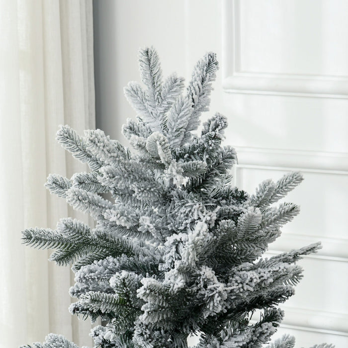4.5FT Snow Flocked Pencil Artificial Christmas Tree — 267 Tips, Unlit, Auto - Open, Hinged, Steel Base - Monsta Online