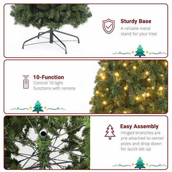 10FT Pre - Lit Artificial Christmas Tree — 5090 Tips, 1200 LED Lights, 10 Modes, Remote Control, Metal Stand - Monsta Online