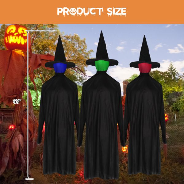 5.2ft Sound Activated Halloween Animatronic Black Witch – with Color - Changing LED Head and Creepy Sounds - Monsta Online