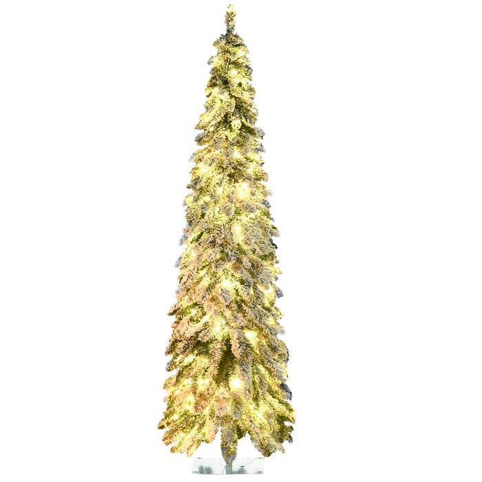 6FT Snow Flocked Slim Pre - Lit Artificial Christmas Tree — 250 Dual - Color LEDs, 7 Modes, 407 Tips, Downswept - Monsta Online