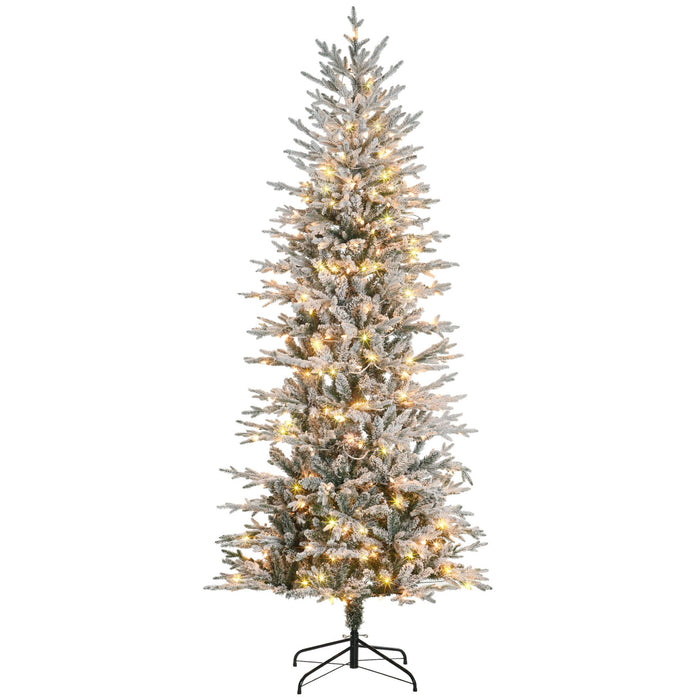 7.5FT Pre - Lit Snow Flocked Artificial Christmas Tree — 350 Warm Lights, 850 Tips, Auto - Open, Steel Base - Monsta Online