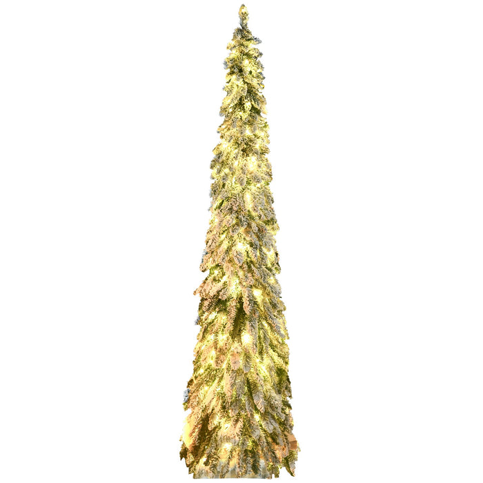 7FT Pre - Lit Flocked Pencil Artificial Christmas Tree — 350 Dual - Color LED Lights, Snow Tips, Downswept - Monsta Online