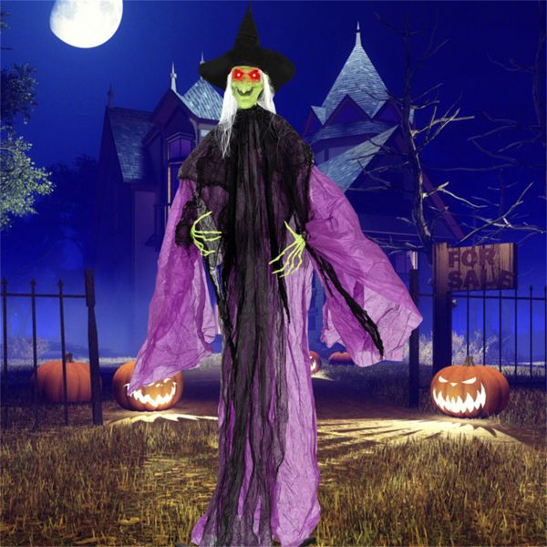 7.2ft Animatronic Halloween Witch – Sound Activated with Glowing Eyes, Eerie Arm Movements and Creepy Sounds - Monsta Online