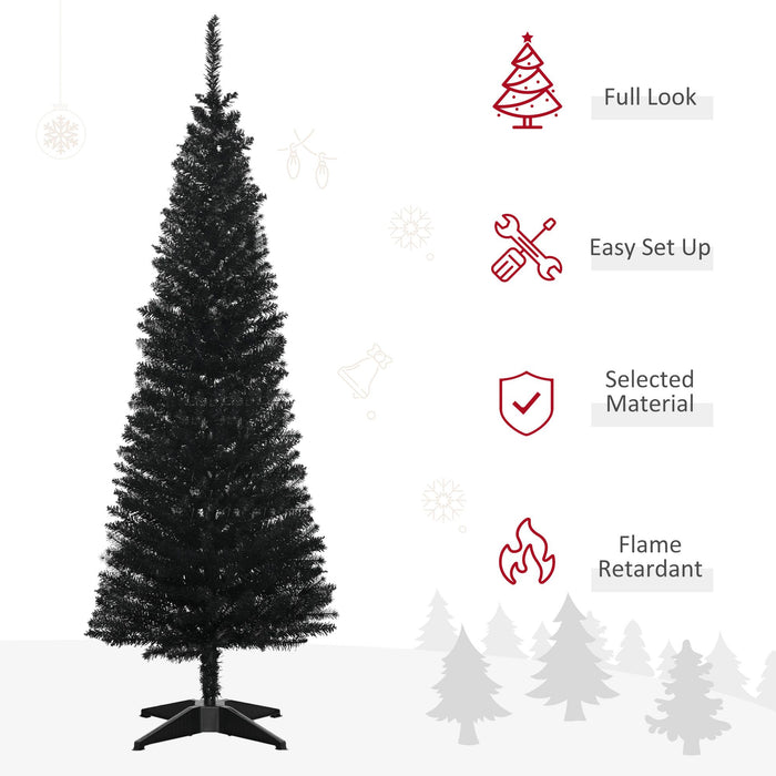 5FT Black Pencil Artificial Christmas Tree — 294 Tips, Unlit, Slim Space - Saving, Plastic Stand - Monsta Online