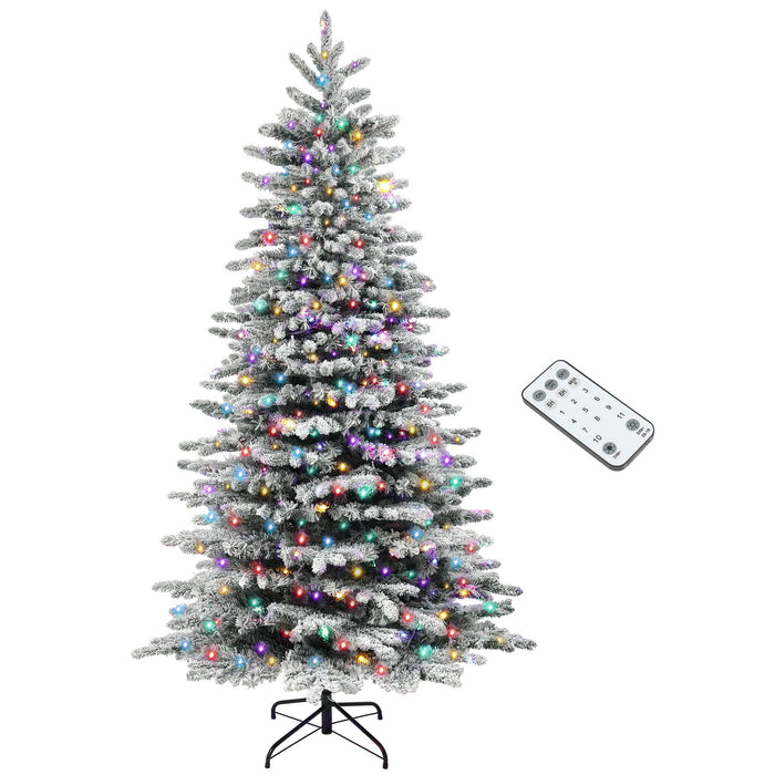 7.5FT Snow Flocked Pre - Lit Artificial Christmas Tree — 500 Dual - Color LEDs, 11 Modes, 1264 Tips, Remote - Monsta Online