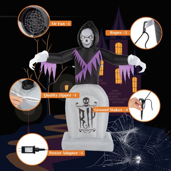 6FT Halloween Inflatable Grim Reaper with Grave and LED Lights - Monsta Online