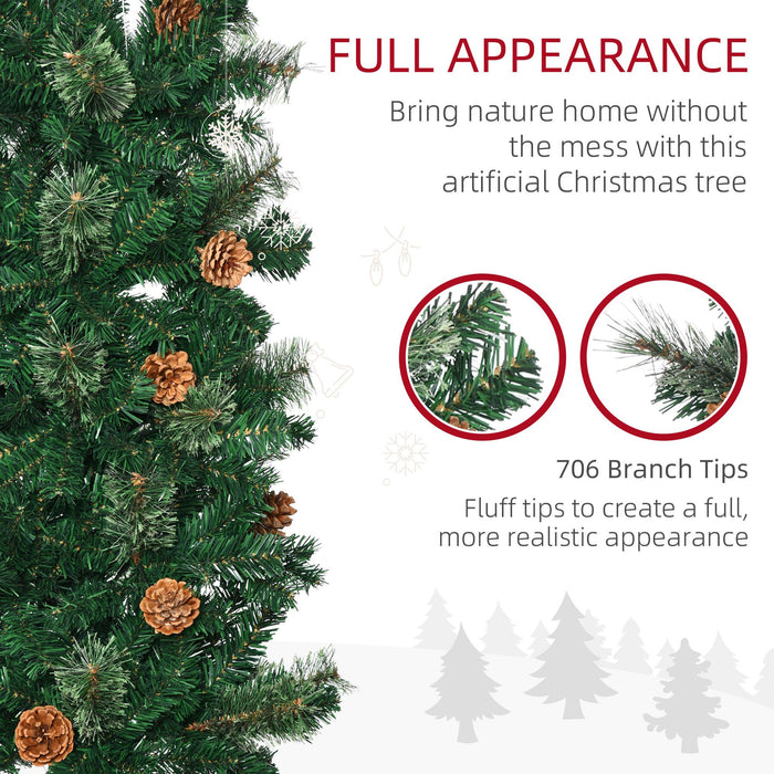 7.5FT Pencil Artificial Christmas Tree — 706 Tips with Pine Cones, Pine Needles, Unlit, Metal Base - Monsta Online