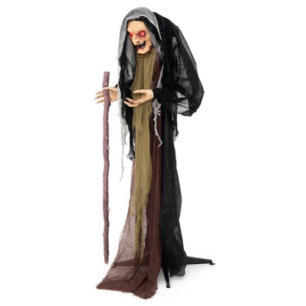 5ft Sound Motion Activated Animated Witch - Red Light - Up Eyes and Posable Arms - Monsta Online