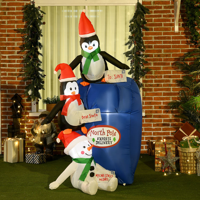 6FT Prelit Inflatable North Pole Mailbox with Penguins & Snowman and LED Lights - Outdoor Christmas Decoration - Monsta Online