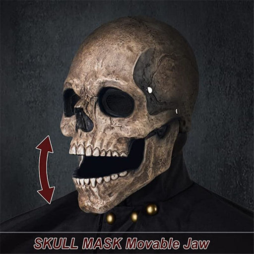 Halloween Full Head Skull Mask – Scary Realistic Movable Jaw Skeleton Helmet Cosplay Prop - Monsta Online