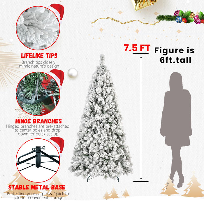 7.5FT Flocked Artificial Christmas Tree White — Full, 1252 Tips, PVC+Hard Needle, Hinged, Metal Stand - Monsta Online