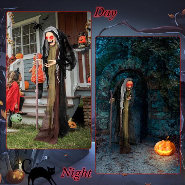 5ft Sound Motion Activated Animated Witch - Red Light - Up Eyes and Posable Arms - Monsta Online