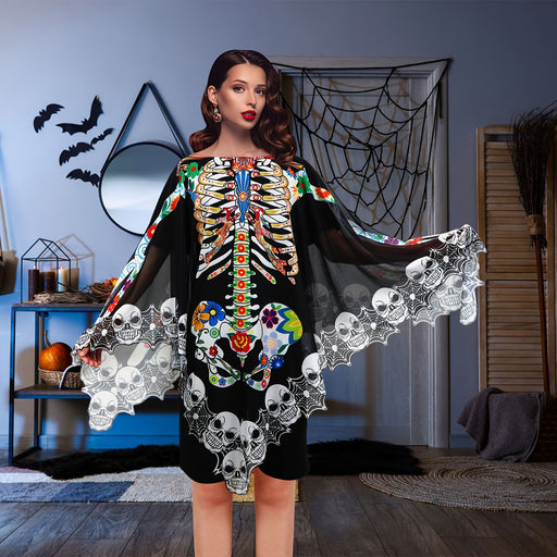 Halloween Lace Skeleton Poncho Costume – Women’s Day of the Dead Costume Cover Up - Monsta Online