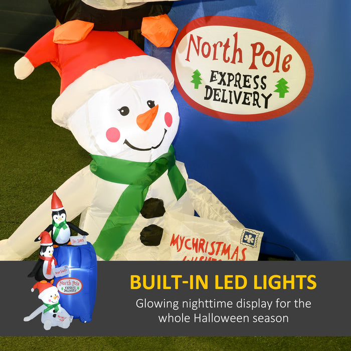 6FT Prelit Inflatable North Pole Mailbox with Penguins & Snowman and LED Lights - Outdoor Christmas Decoration - Monsta Online