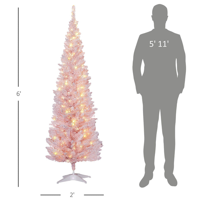 6FT Pink Pencil Pre - Lit Artificial Christmas Tree — 170 Warm White LEDs, 390 Tips, Slim - Monsta Online