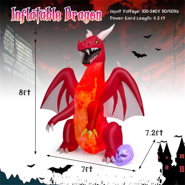 8FT Halloween Inflatable Dragon with Flame Effect and LED Lights - Monsta Online