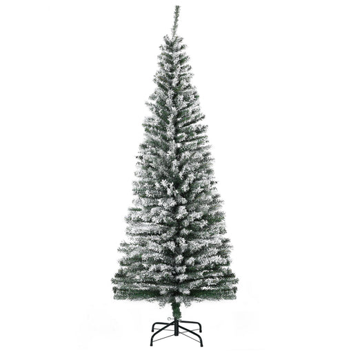 6FT Snow Flocked Pencil Artificial Christmas Tree — 492 Tips, Unlit, Full - Bodied, Foldable Steel Base - Monsta Online